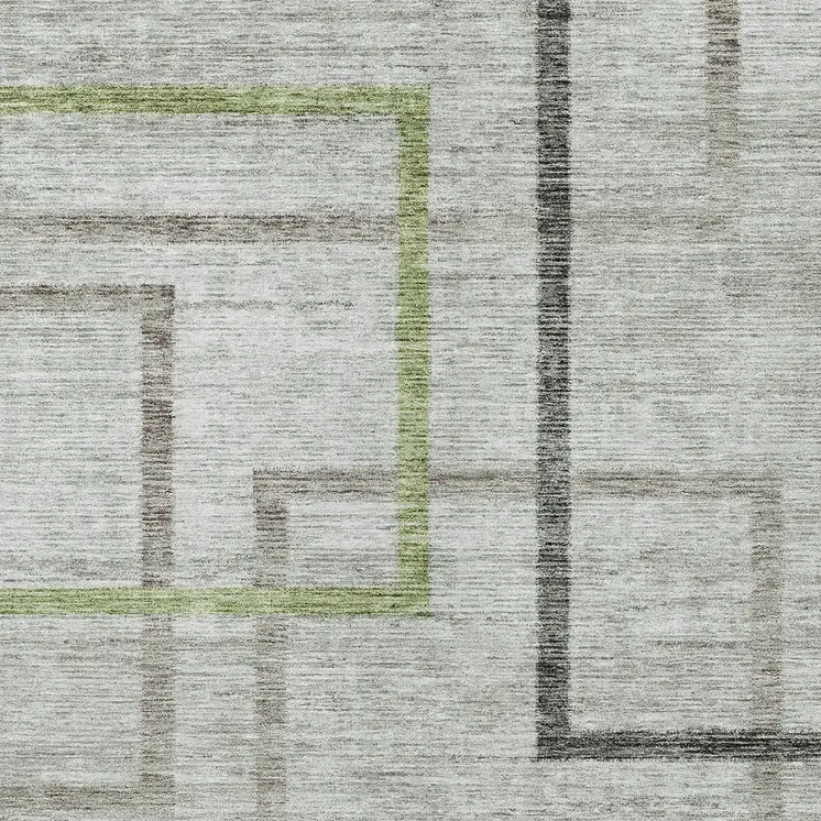 10' X 14' Green And Charcoal Geometric Washable Indoor Outdoor Area Rug