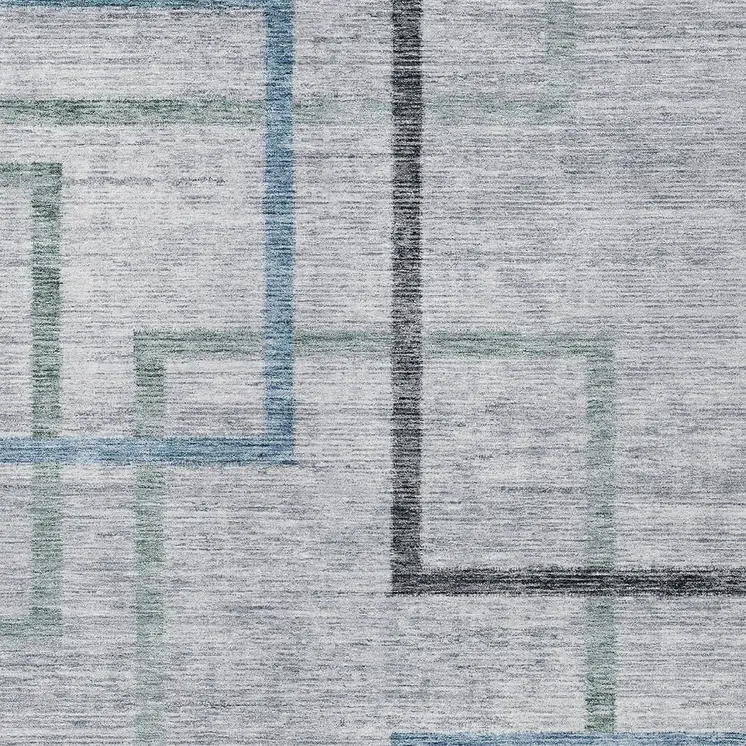 3' X 5' Gray Charcoal And Blue Geometric Washable Indoor Outdoor Area Rug