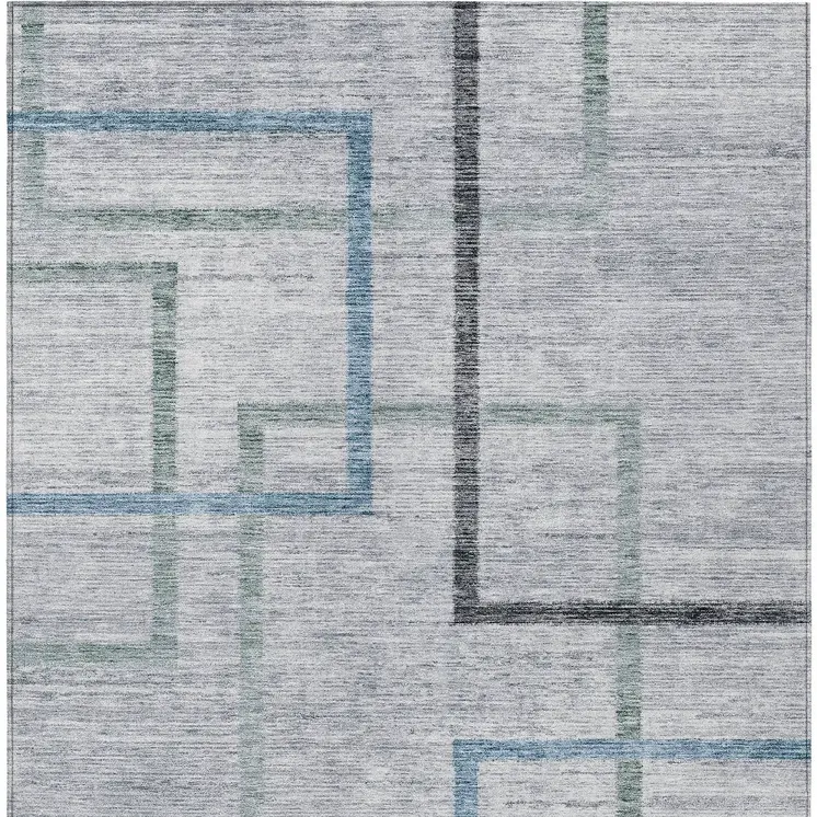 8' X 10' Gray Charcoal And Blue Geometric Washable Indoor Outdoor Area Rug