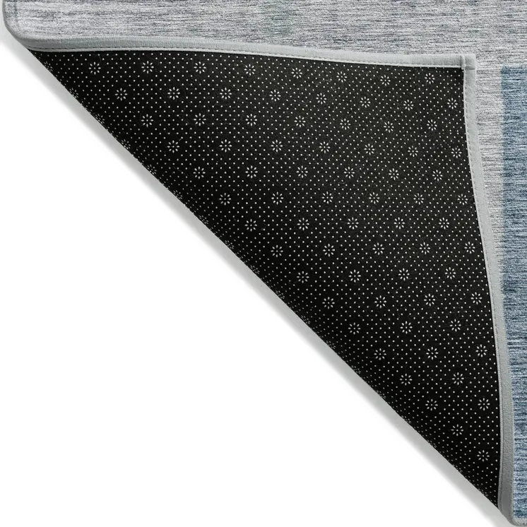 9' X 12' Gray Charcoal And Blue Geometric Washable Indoor Outdoor Area Rug
