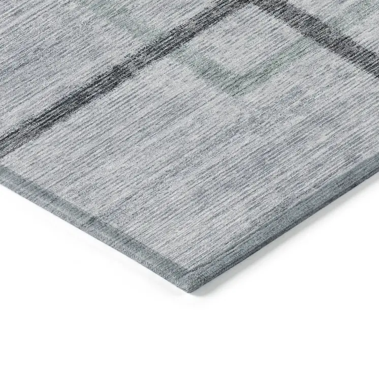 9' X 12' Gray Charcoal And Blue Geometric Washable Indoor Outdoor Area Rug