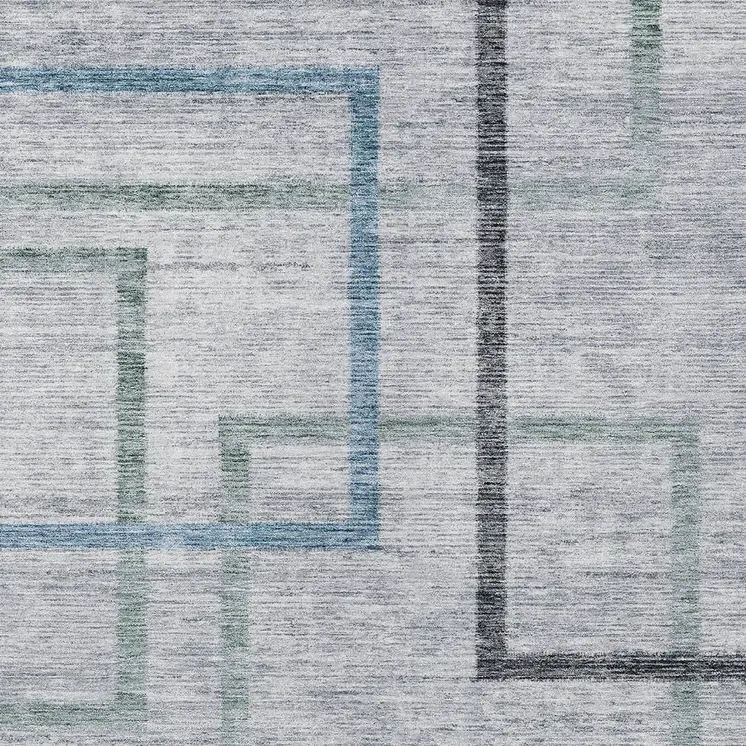 10' X 14' Gray Charcoal And Blue Geometric Washable Indoor Outdoor Area Rug