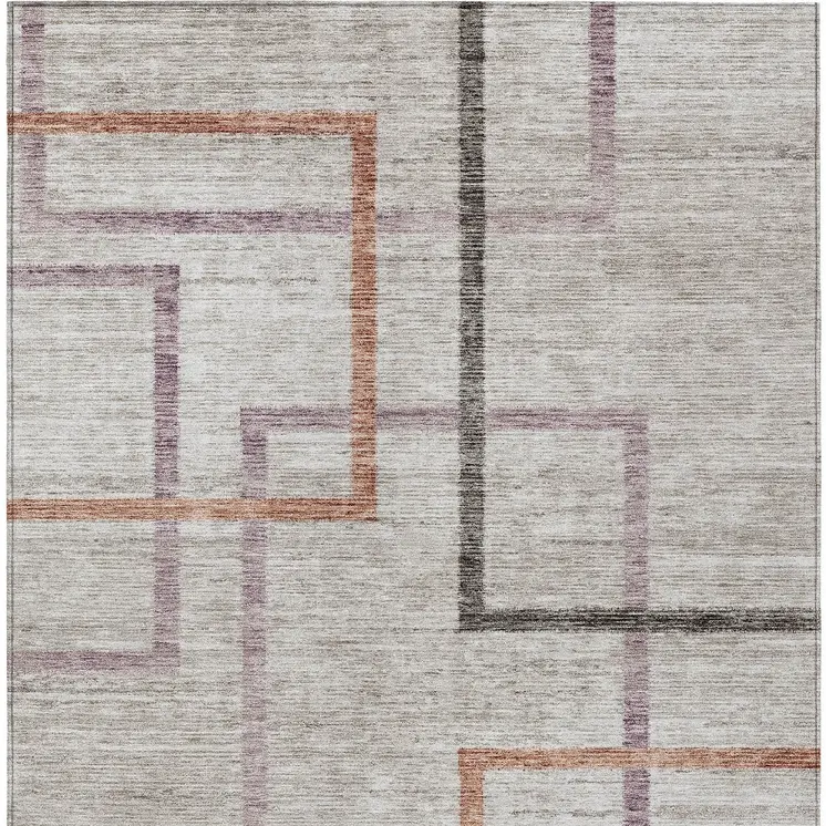 3' X 5' Taupe Charcoal And Copper Geometric Washable Indoor Outdoor Area Rug