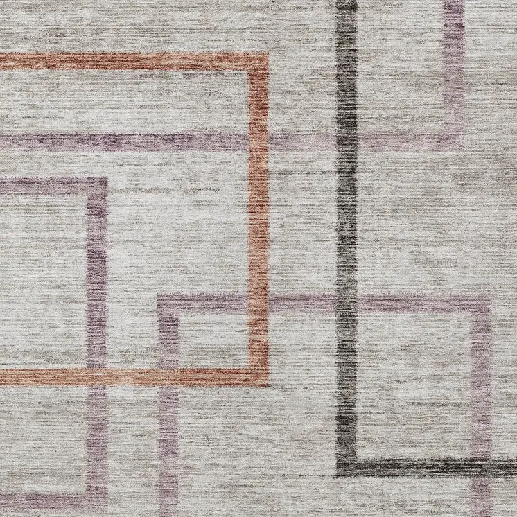5' X 8' Taupe Charcoal And Copper Geometric Washable Indoor Outdoor Area Rug