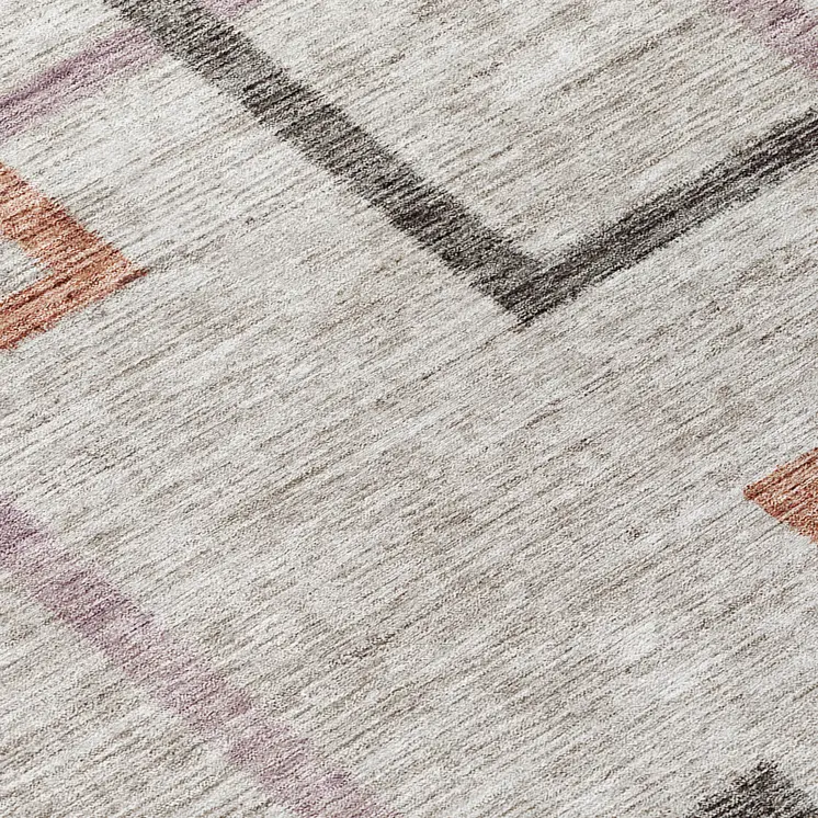 8' Taupe Charcoal And Copper Round Geometric Washable Indoor Outdoor Area Rug