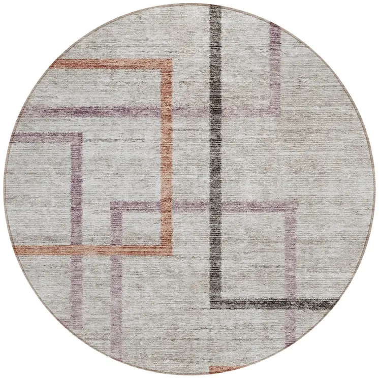 8' Taupe Charcoal And Copper Round Geometric Washable Indoor Outdoor Area Rug