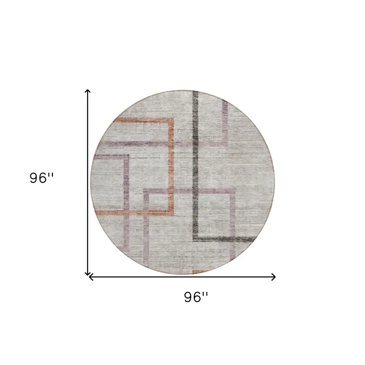 8' Taupe Charcoal And Copper Round Geometric Washable Indoor Outdoor Area Rug