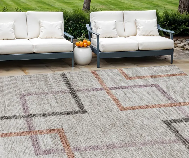 8' X 10' Taupe Charcoal And Copper Geometric Washable Indoor Outdoor Area Rug