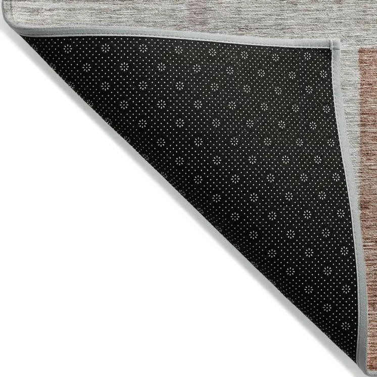 9' X 12' Taupe Charcoal And Copper Geometric Washable Indoor Outdoor Area Rug