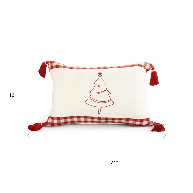 Set of Two Red And White Lumbar Christmas Cotton Throw Pillow Covers