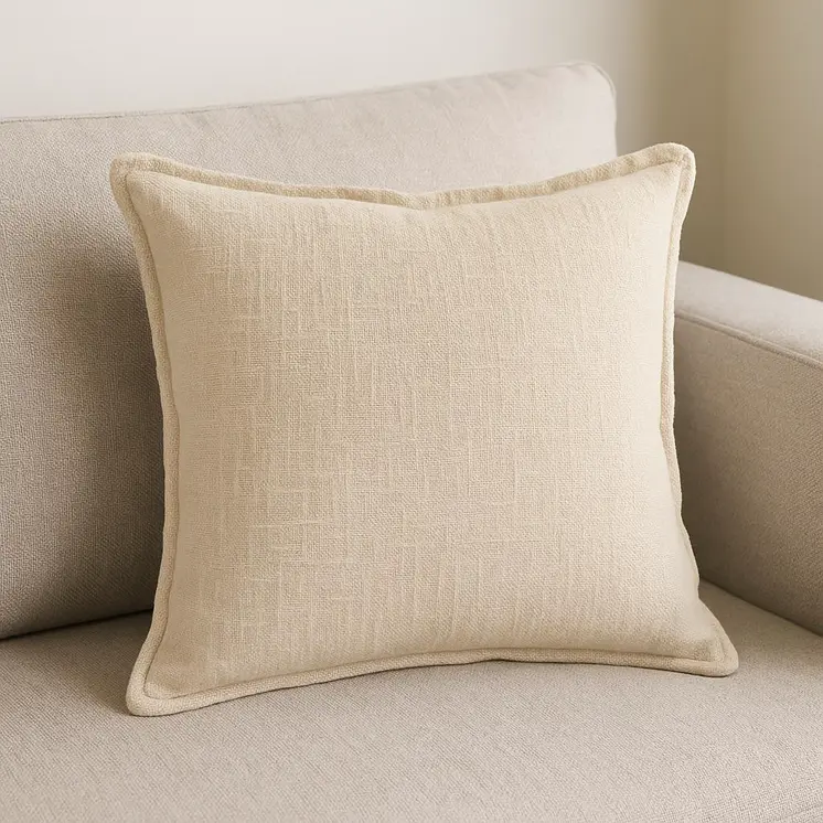 Set of Two 20" Beige Cotton Throw Pillows