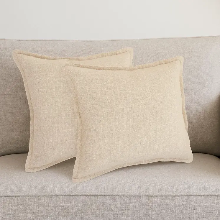 Set of Two 20" Beige Cotton Throw Pillows