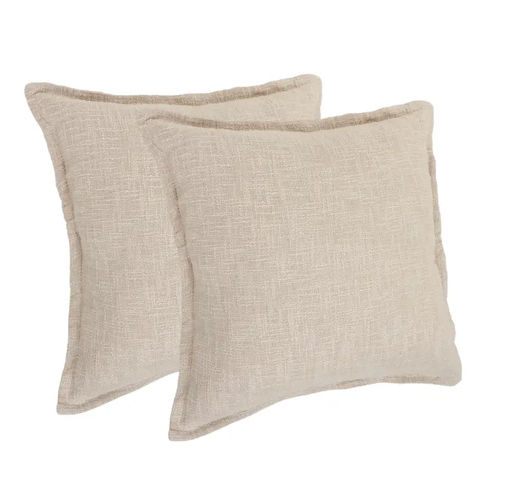 Set of Two 20" Beige Cotton Throw Pillows
