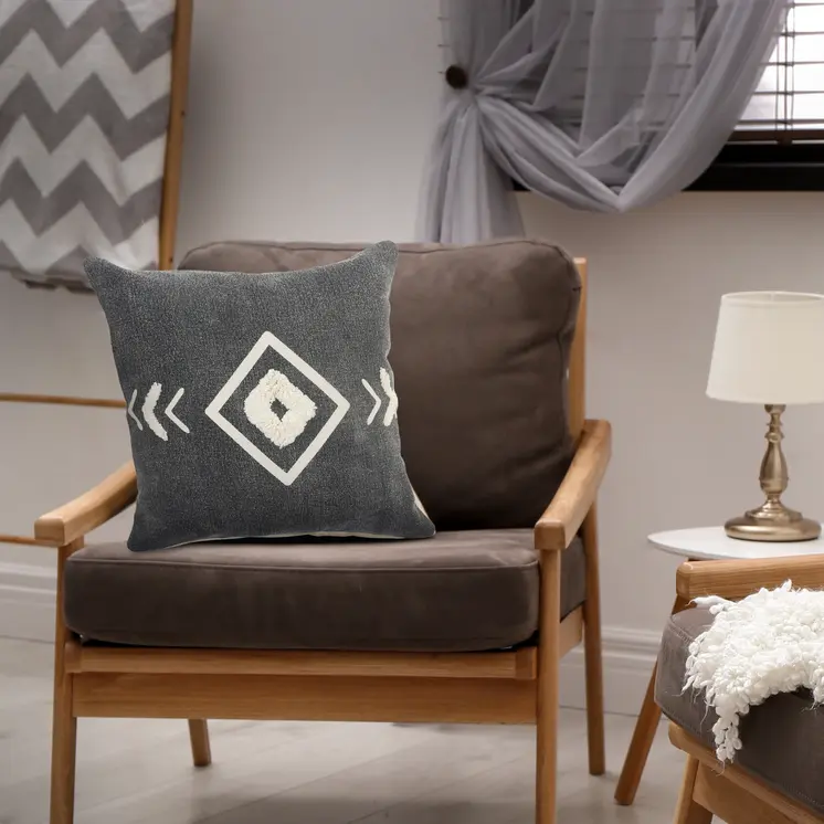 Set of Two 20" Black And White Geometric Cotton Throw Pillows with Texture