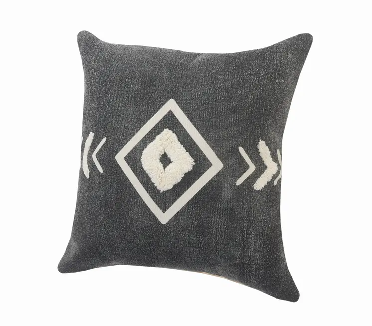 Set of Two 20" Black And White Geometric Cotton Throw Pillows with Texture