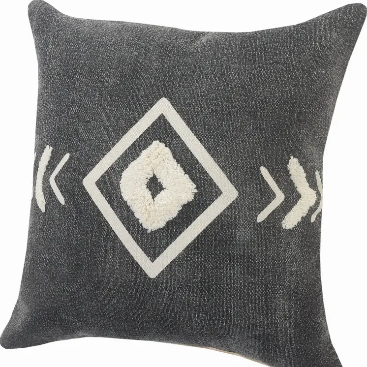 Set of Two 20" Black And White Geometric Cotton Throw Pillows with Texture