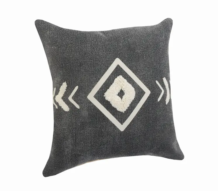 Set of Two 20" Black And White Geometric Cotton Throw Pillows with Texture