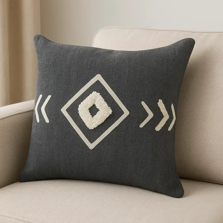 Set of Two 20" Black And White Geometric Cotton Throw Pillows with Texture