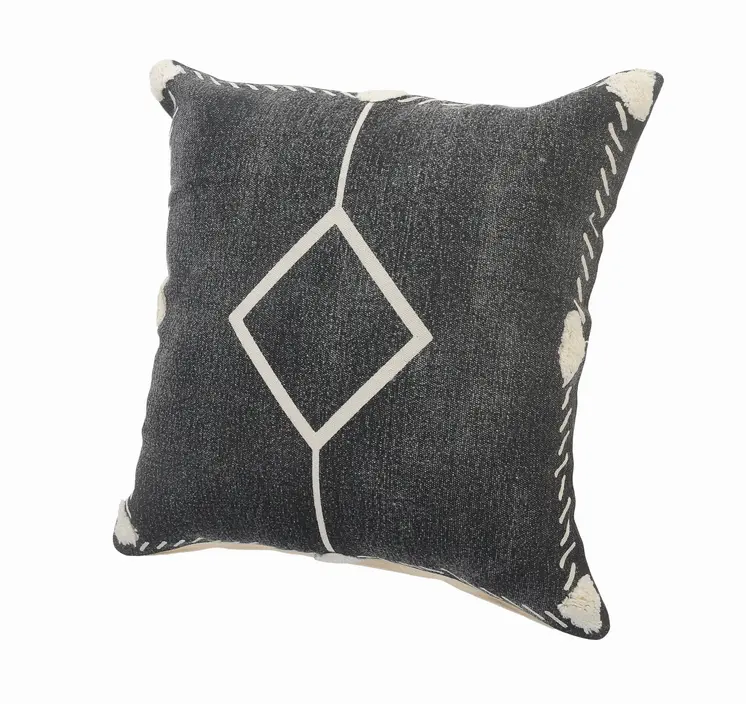 Set of Two 20" Black And Off White Diamond Cotton Throw Pillows