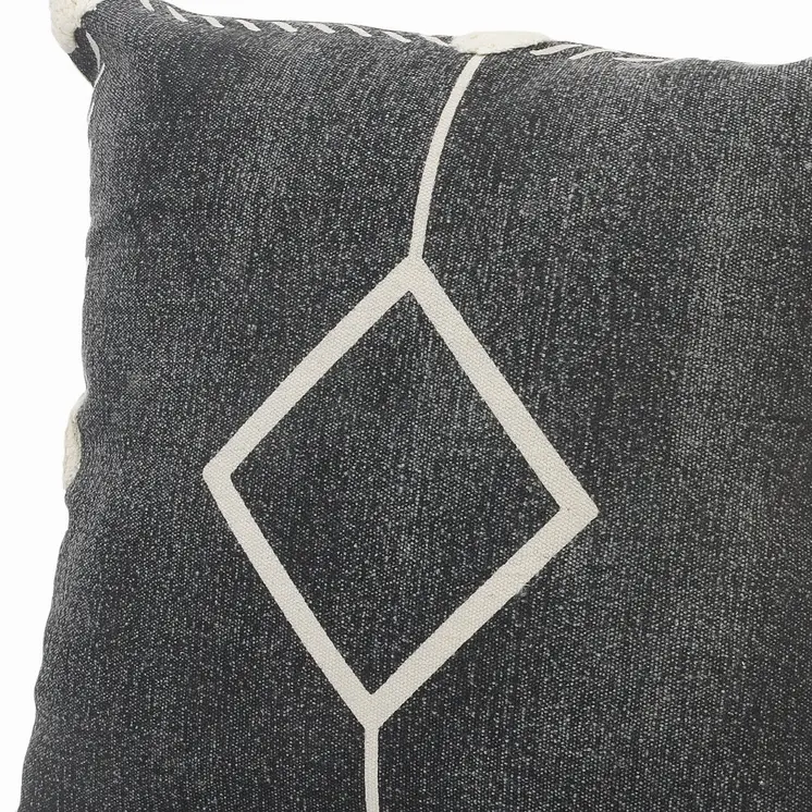 Set of Two 20" Black And Off White Diamond Cotton Throw Pillows