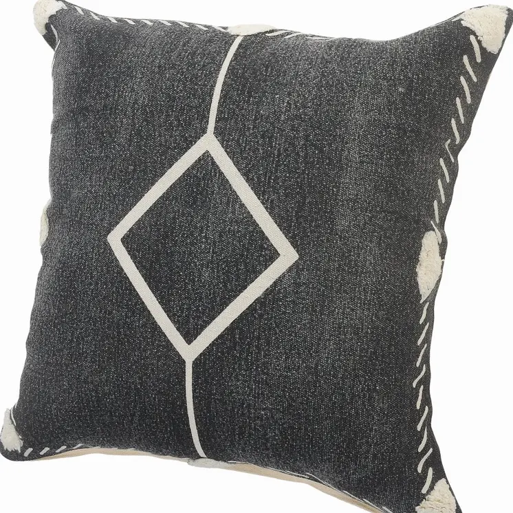 Set of Two 20" Black And Off White Diamond Cotton Throw Pillows