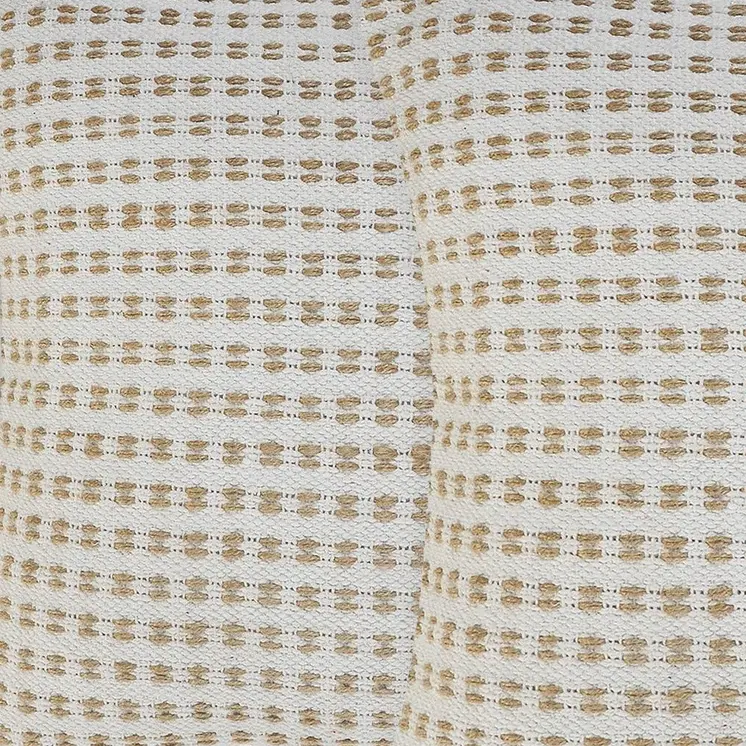 Set of Two 20" Ivory And Natural Striped Cotton And Jute Throw Pillows