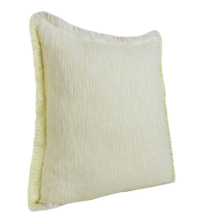 Set of Two 20" Lemon Cotton Throw Pillows with Fringe