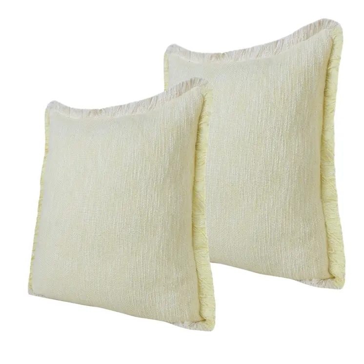Set of Two 20" Lemon Cotton Throw Pillows with Fringe