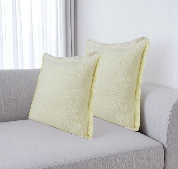 Set of Two 20" Lemon Cotton Throw Pillows with Fringe
