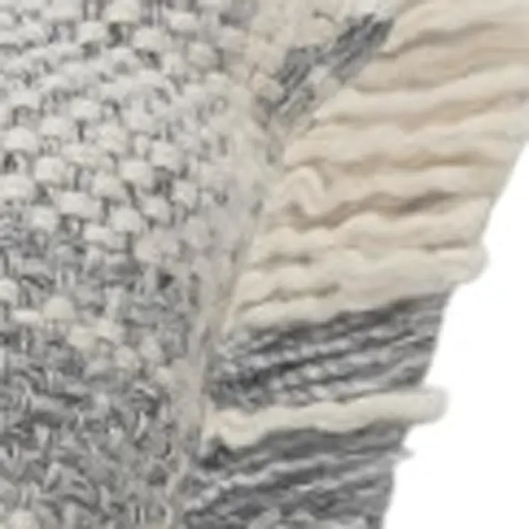 Set of Two 20" Off White And Gray Plaid Cotton Throw Pillows with Fringe