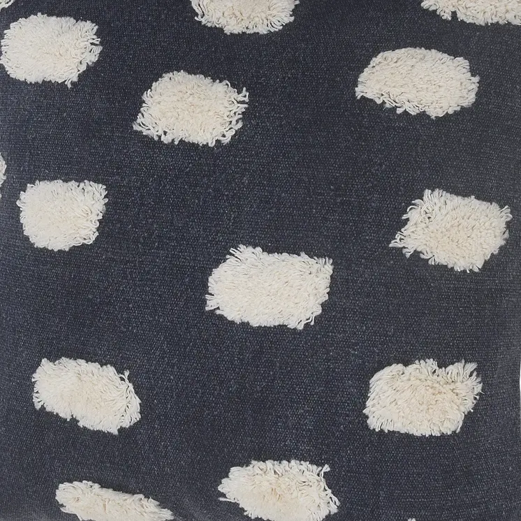 Set of Two 20" Dark Blue And Natural Polka Dot Cotton Throw Pillows with Texture