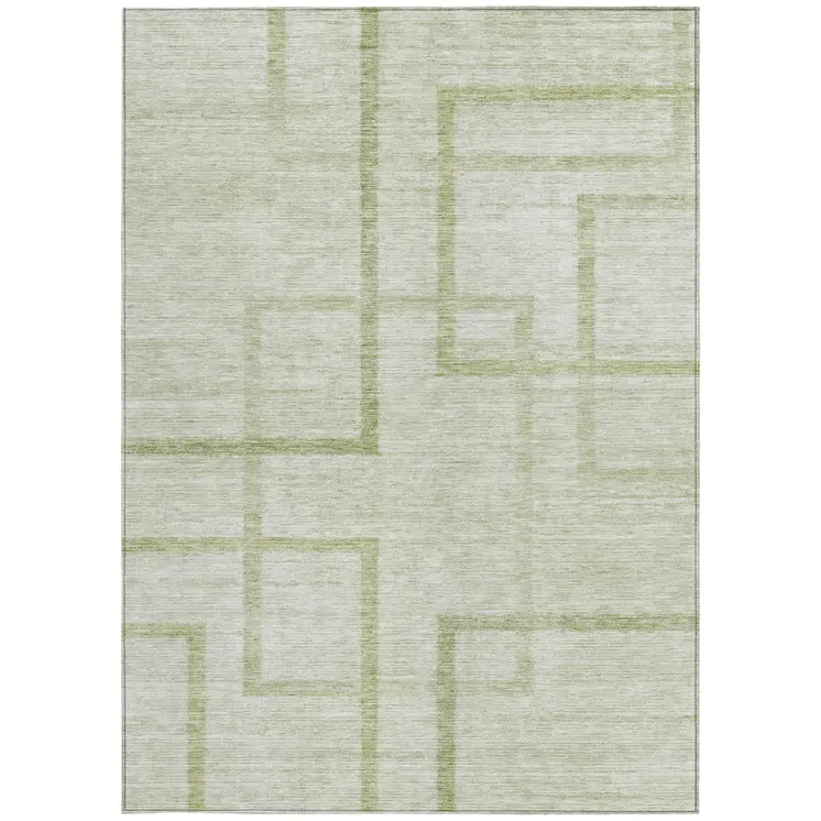 3' X 5' Artichoke Green And Green Geometric Washable Indoor Outdoor Area Rug