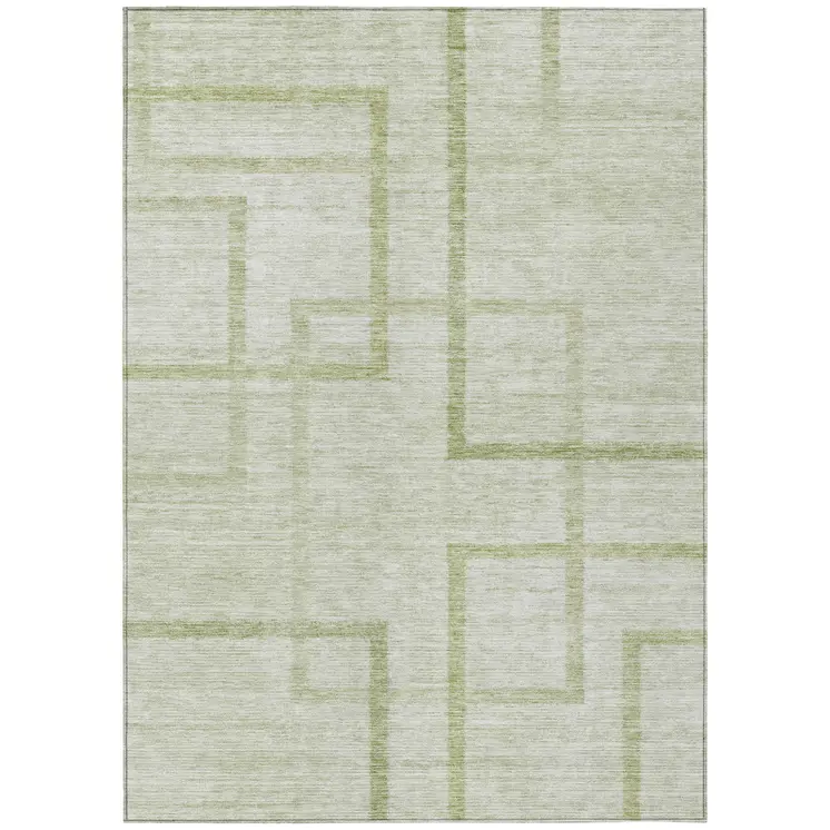 3' X 5' Artichoke Green And Green Geometric Washable Indoor Outdoor Area Rug