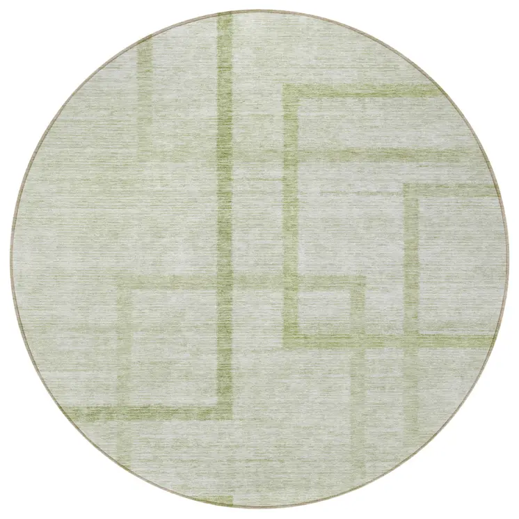 8' Artichoke Green And Green Round Geometric Washable Indoor Outdoor Area Rug