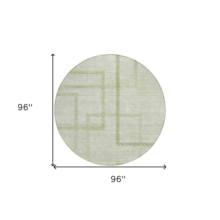 8' Artichoke Green And Green Round Geometric Washable Indoor Outdoor Area Rug
