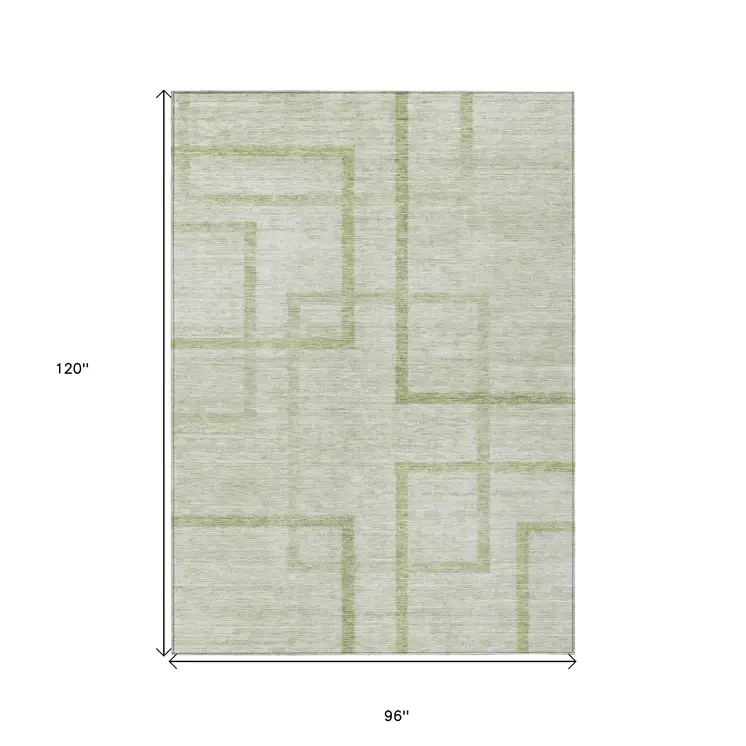 8' X 10' Artichoke Green And Green Geometric Washable Indoor Outdoor Area Rug
