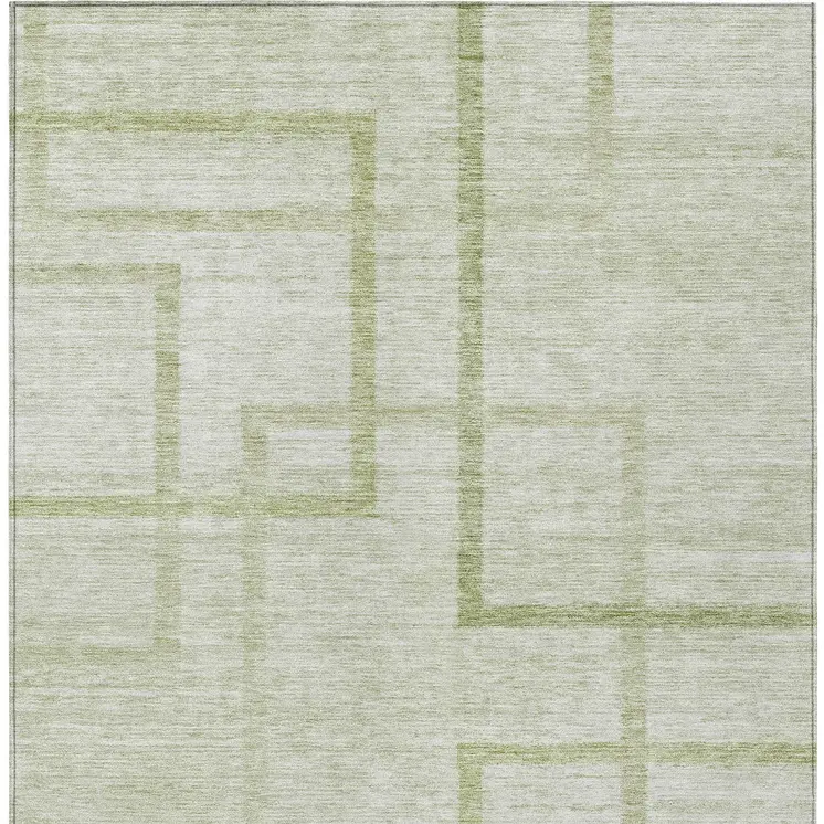 9' X 12' Artichoke Green And Green Geometric Washable Indoor Outdoor Area Rug