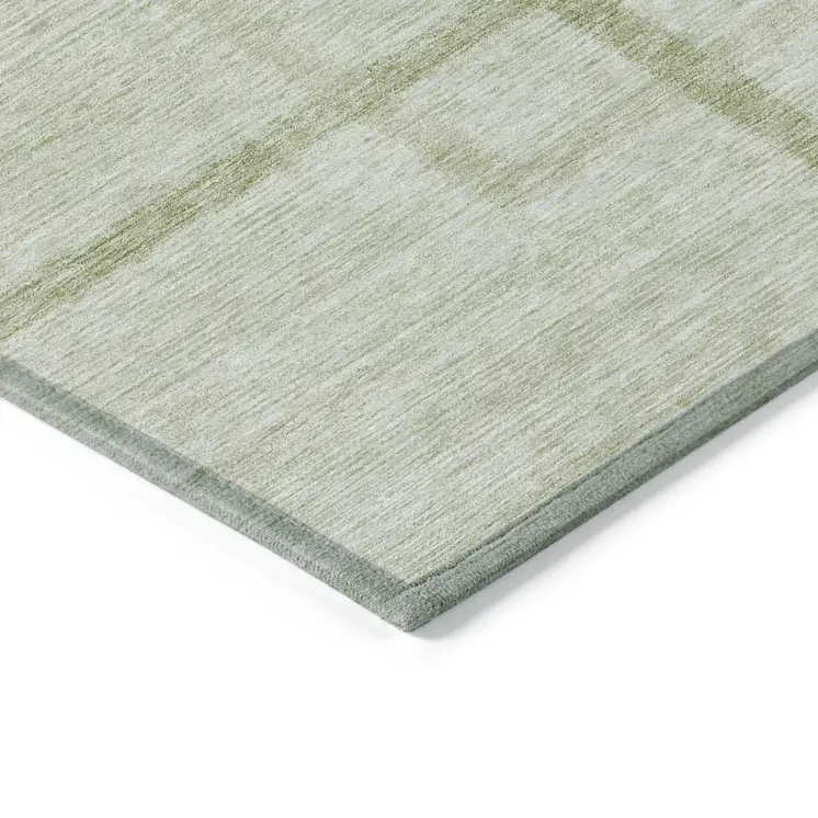 9' X 12' Artichoke Green And Green Geometric Washable Indoor Outdoor Area Rug