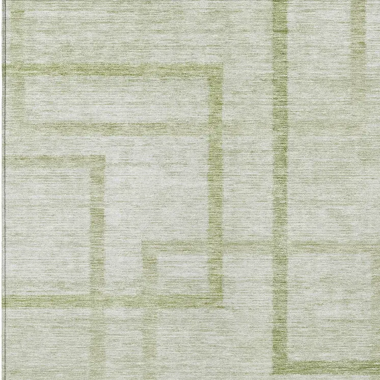 9' X 12' Artichoke Green And Green Geometric Washable Indoor Outdoor Area Rug