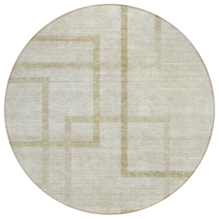 8' Beige Tan And Taupe Round Geometric Washable Indoor Outdoor Area Rug