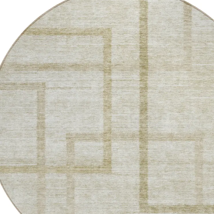 8' Beige Tan And Taupe Round Geometric Washable Indoor Outdoor Area Rug