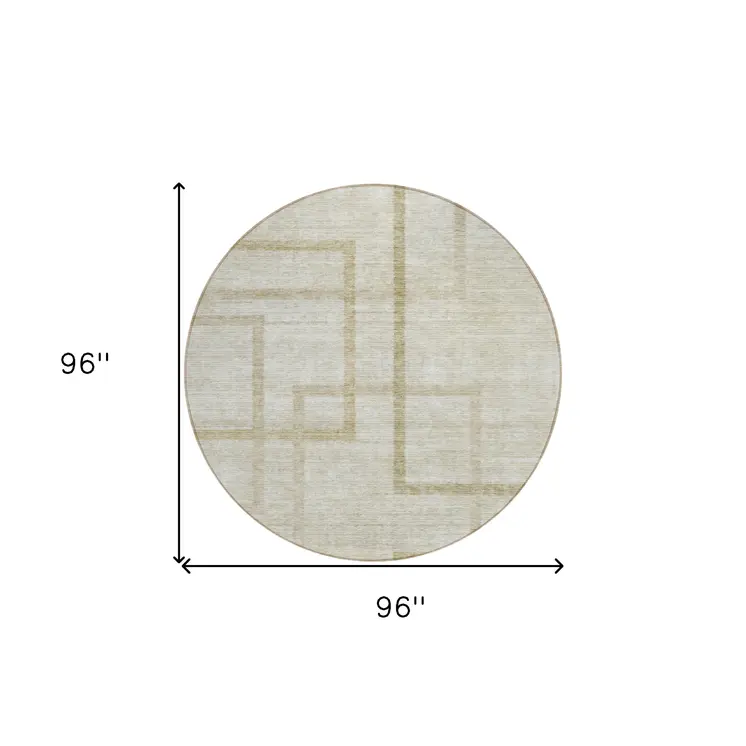 8' Beige Tan And Taupe Round Geometric Washable Indoor Outdoor Area Rug