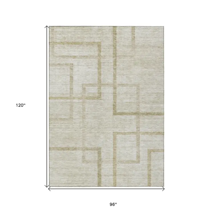8' X 10' Beige Tan And Taupe Geometric Washable Indoor Outdoor Area Rug