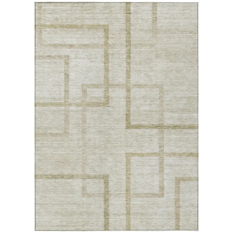 8' X 10' Beige Tan And Taupe Geometric Washable Indoor Outdoor Area Rug