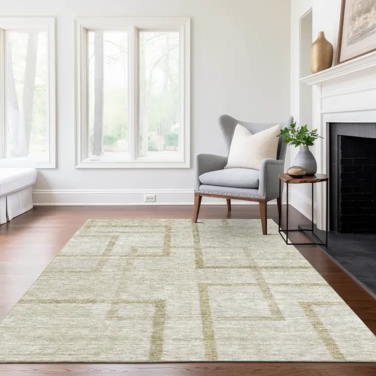 8' X 10' Beige Tan And Taupe Geometric Washable Indoor Outdoor Area Rug