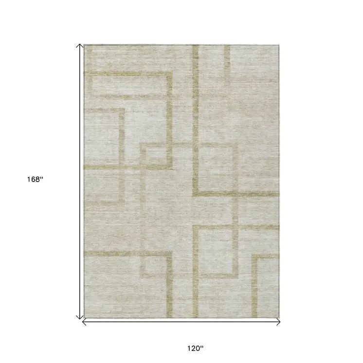10' X 14' Beige Tan And Taupe Geometric Washable Indoor Outdoor Area Rug