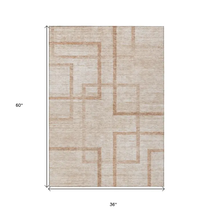 3' X 5' Copper And Brown Geometric Washable Indoor Outdoor Area Rug