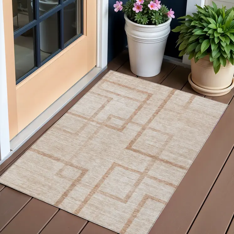 3' X 5' Copper And Brown Geometric Washable Indoor Outdoor Area Rug
