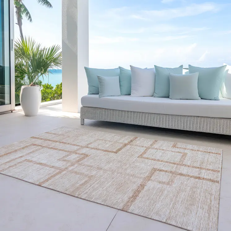 3' X 5' Copper And Brown Geometric Washable Indoor Outdoor Area Rug