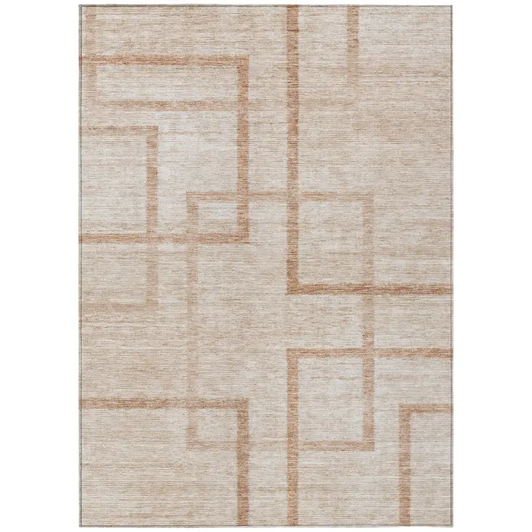 3' X 5' Copper And Brown Geometric Washable Indoor Outdoor Area Rug
